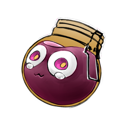 A jar filled with a dark pink liquid, the liquid has a face with large eyes and is crying.